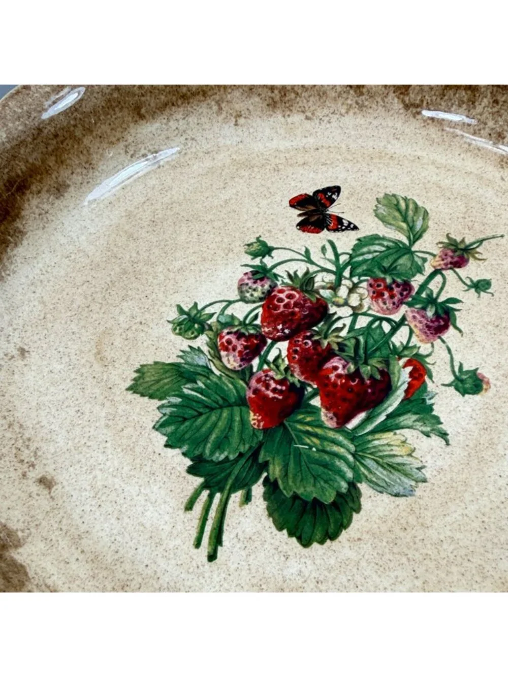 Vintage Bell Ceramics Strawberry Pie Plate Hand Painted Signed Bain 1980